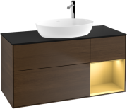 Тумба под раковину Villeroy & Boch Finion 120х50,1 см с подсветкой МДФ шпон грецкого ореха/стекло черное матовое G952HFGN