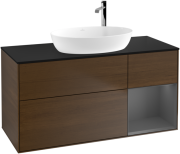 Тумба під раковину Villeroy & Boch Finion 120х50,1 см з підсвічуванням МДФ шпон волоського горіха/скло чорне матове G952GKGN