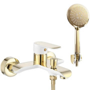 Смеситель для ванной Rea Bloom однорычажный с душевым гарнитуром белый/золото REA-B9932