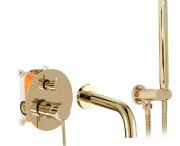 Змішувач для ванної кімнати Rea Lungo одноважільний з душовим гарнітуром золото REA-P4563
