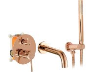 Змішувач для ванної кімнати Rea Lungo одноважільний з душовим гарнітуром рожеве золото REA-B6930