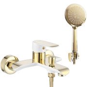 Змішувач для ванної Rea Bloom одноважільний з душовим гарнітуром білий/золото REA-B9932