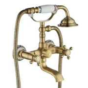 Змішувач для ванної Rea Rustico двовентильний з душовим гарнітуром матове золото REA-B0702