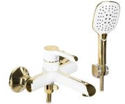 Змішувач для ванної Rea Melia одноважільний з душовим гарнітуром білий/золото REA-B2710