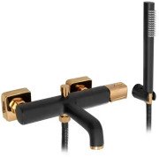 Змішувач для ванної кімнати Rea Salto одноважільний з душовим гарнітуром чорний/рожеве золото REA-B6352