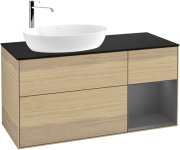 Тумба под раковину Villeroy & Boch Finion 120х50,1 см с подсветкой МДФ шпон дуба/стекло черное матовое G932GKPC