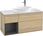 Тумба під раковину Villeroy & Boch Finion 120х50,1 см із підсвічуванням МДФ шпон дуба/скло біле матове F941GKPC