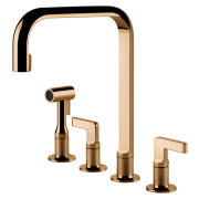 Змішувач для кухні Gessi Inciso на 4 отвори з висувною лійкою бронза 58703#735