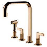 Смеситель для кухни Gessi Inciso на 4 отверстия с выдвижной лейкой бронза 58703#735