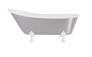 Ванна акриловая Besco Olaya Glam 160х68 см белые ножки матовый черный сифон с переливом серебро/глянцевый белый #WOP-160GSWB